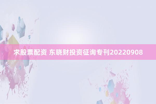 求股票配资 东晓财投资征询专刊20220908