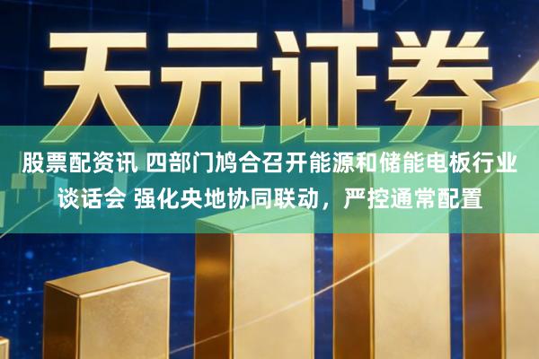 股票配资讯 四部门鸠合召开能源和储能电板行业谈话会 强化央地协同联动，严控通常配置