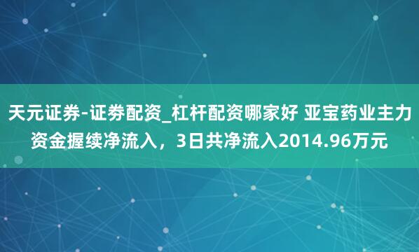 天元证券-证劵配资_杠杆配资哪家好 亚宝药业主力资金握续净流入，3日共净流入2014.96万元